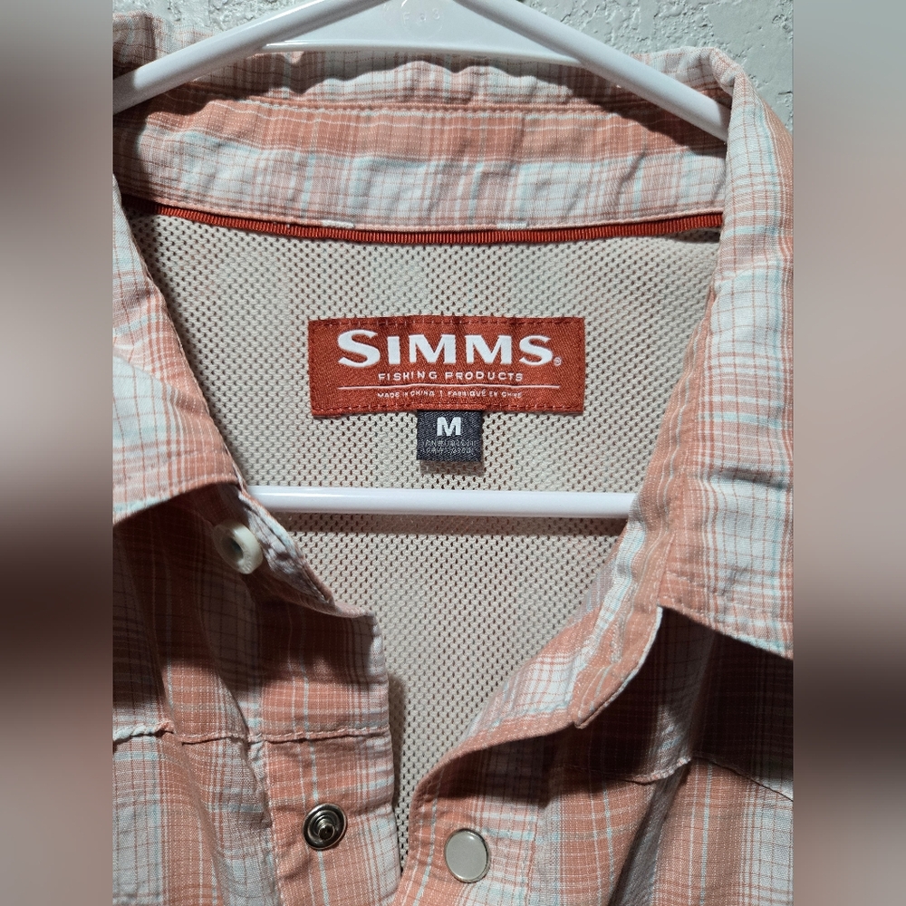 Simms Men's Peach and White Plaid Casual Shirt - Picture 2 of 6